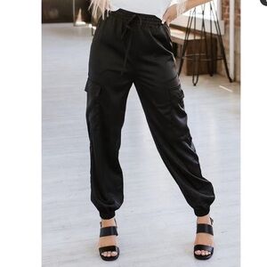 Liam & Co Satin Black Drawstring Pants